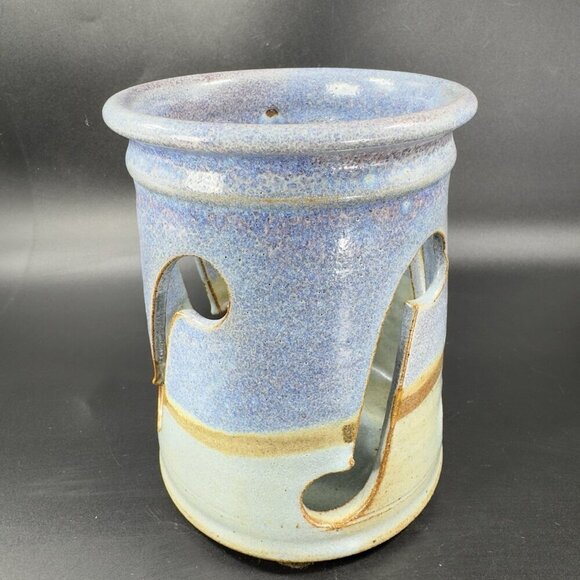 Vintage Red Rock Pottery Stoneware Tea Light Holder Votive Hand Carved Signed - Picture 9 of 13